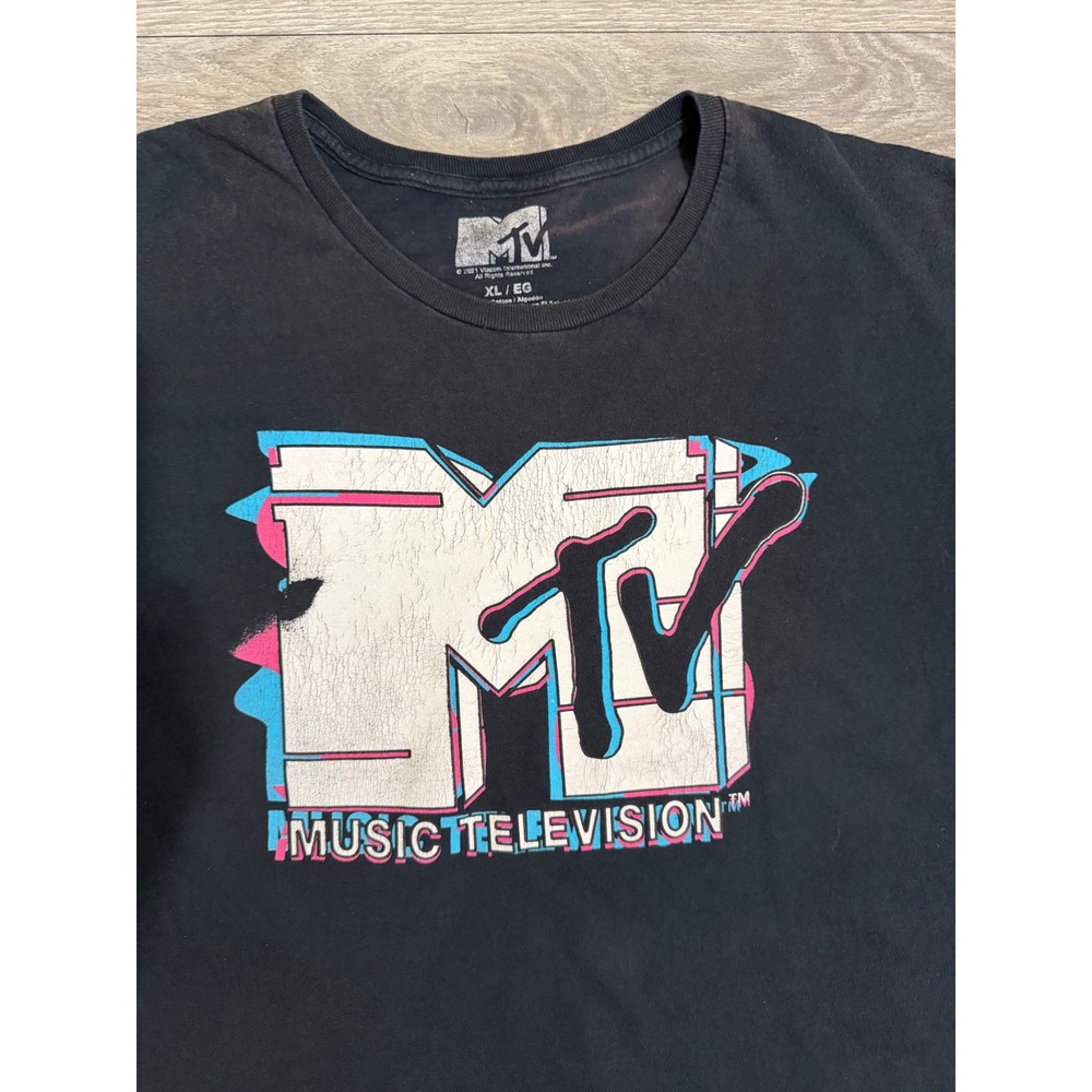 MTV Music Television‎ Graphic Tee Mens XL Black Retro 80s Logo Cotton T-Shirt